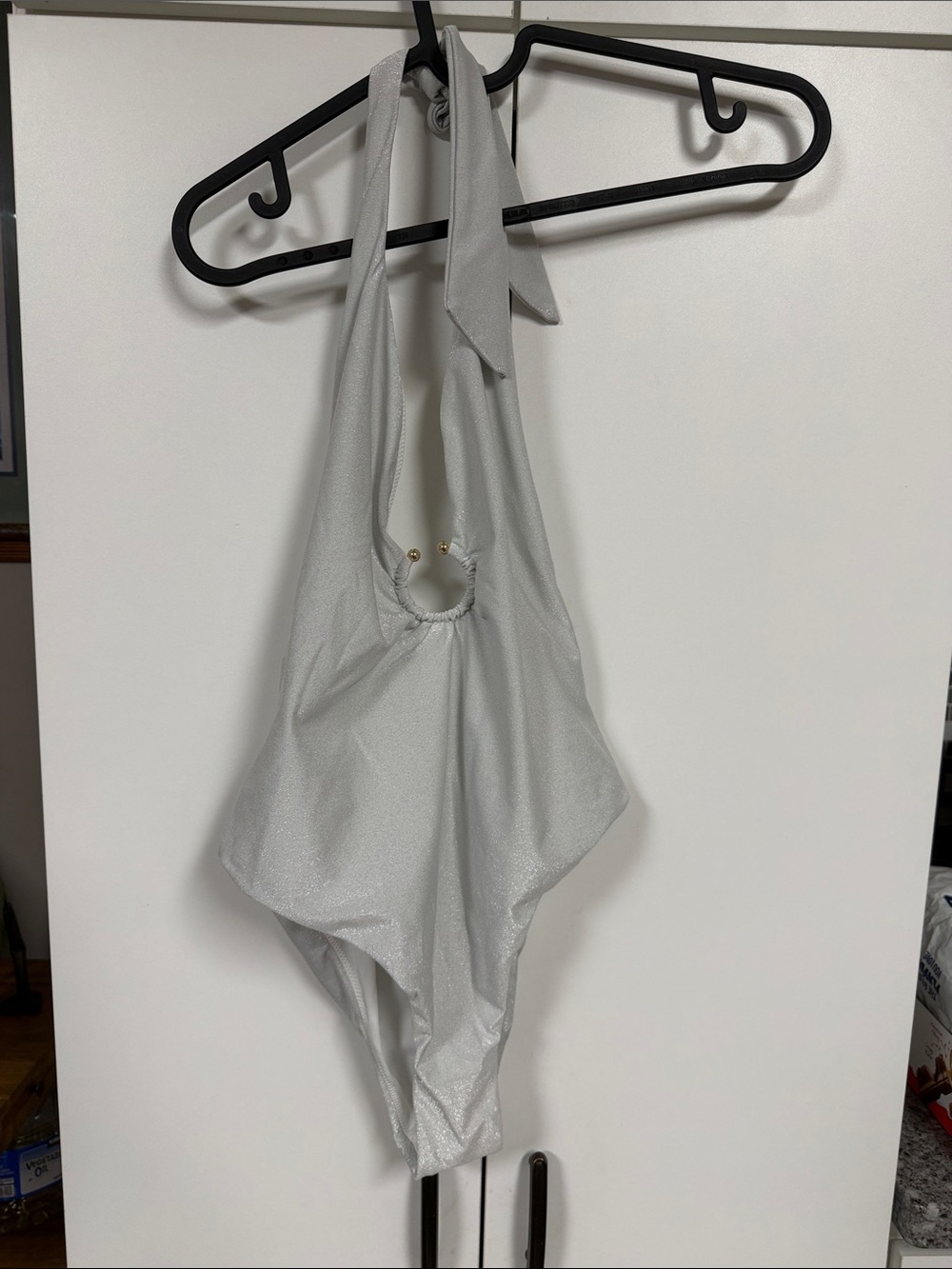 GUESS Halter One-Piece Swimsuit in Light Silver